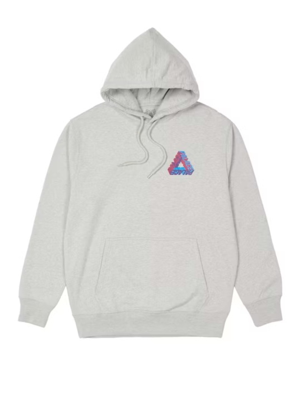 PALACE Light Gray Hoodie with Pink and Blue Triangle Logo